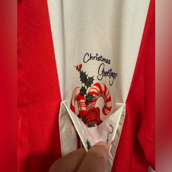 Bowling style Christmas themed Red and White button down shirt - Picture 3 of 6